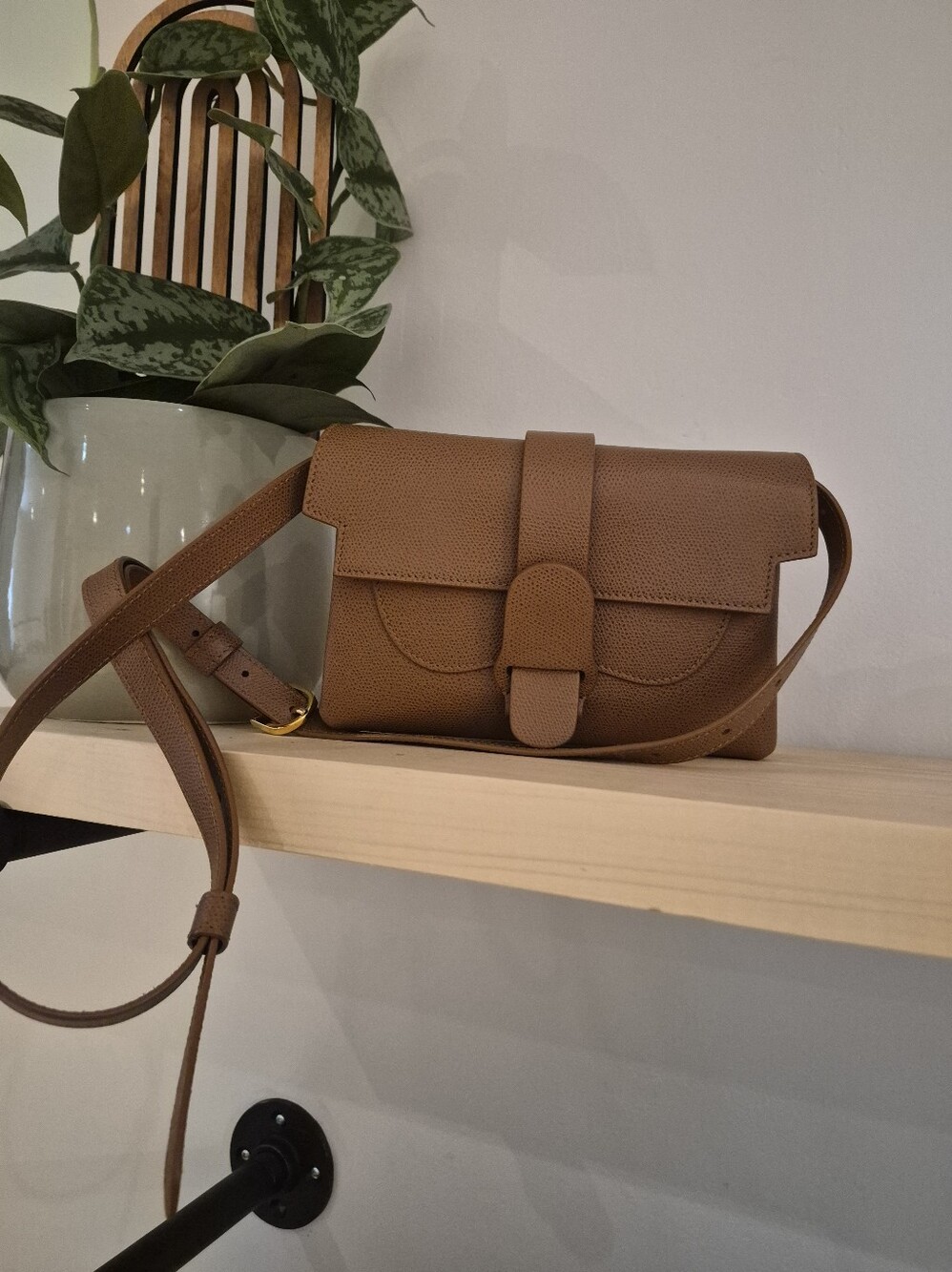 Senreve Aria Belt Bag in Warm Brown Pebbled Leather